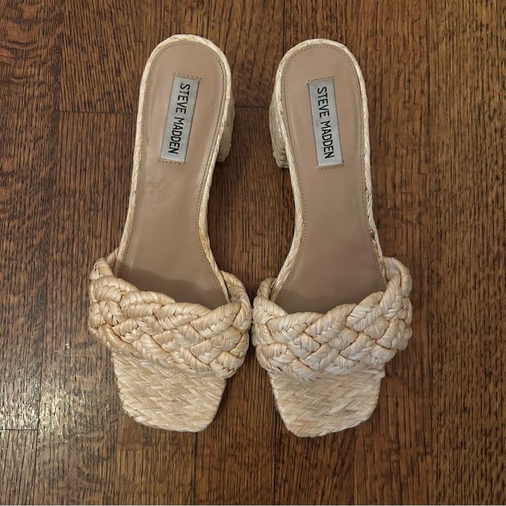 Steve Madden Niah Square Toe Jute Block Heel Sandals - Picture 2 of 8